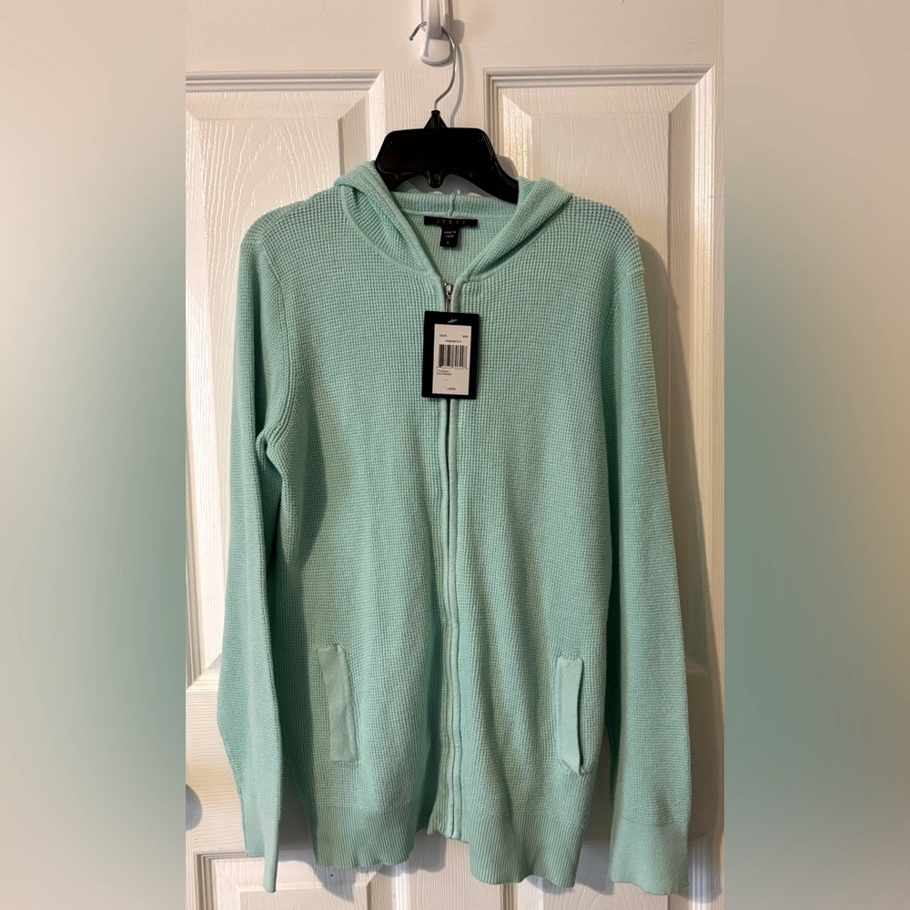 NWT Cyrus Zippered Hooded Sweater w Pockets Size Large Color Mint